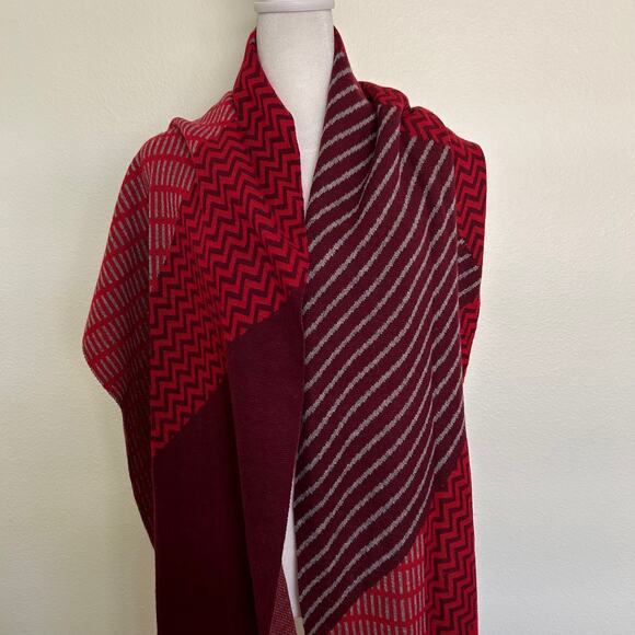 J Jill Scarf Wool Blend Red Mixed Pattern Neck Warmer Winter Accessory OS - Picture 3 of 5
